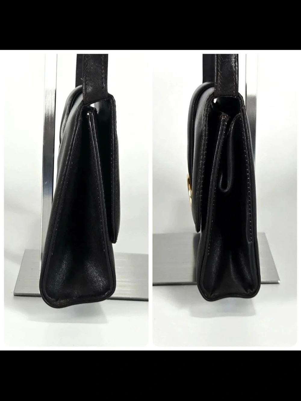 Gucci Black Leather Shoulder Bag with Gold Double G Accent